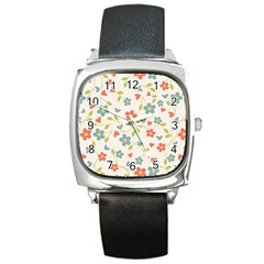 Flowers Pattern Square Metal Watch by Hansue