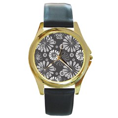 Floral Pattern Round Gold Metal Watch by Hansue