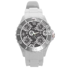 Floral Pattern Round Plastic Sport Watch (l) by Hansue