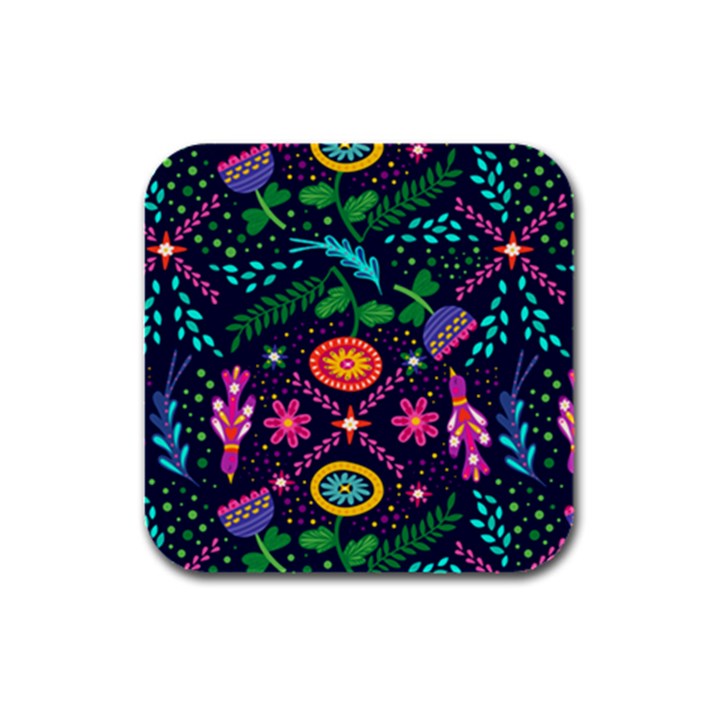 Colorful Pattern Rubber Square Coaster (4 pack) 