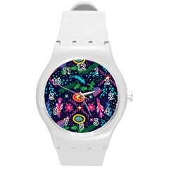 Colorful Pattern Round Plastic Sport Watch (m) by Hansue