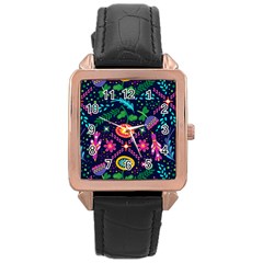 Colorful Pattern Rose Gold Leather Watch  by Hansue