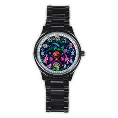 Colorful Pattern Stainless Steel Round Watch by Hansue