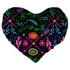 Colorful Pattern Large 19  Premium Flano Heart Shape Cushions by Hansue