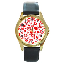 Hearts Round Gold Metal Watch by Hansue