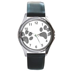 Pets Footprints Round Metal Watch by Hansue