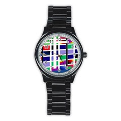 Color Graffiti Pattern Geometric Stainless Steel Round Watch by Nexatart