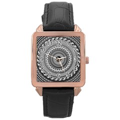 Graphic Design Round Geometric Rose Gold Leather Watch  by Nexatart