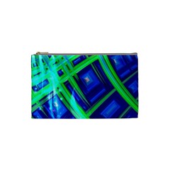 Green Blue Squares Fractal Cosmetic Bag (small) by bloomingvinedesign