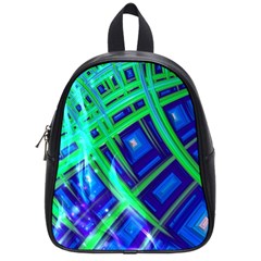 Green Blue Squares Fractal School Bag (small) by bloomingvinedesign