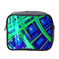 Green Blue Squares Fractal Mini Toiletries Bag (two Sides) by bloomingvinedesign