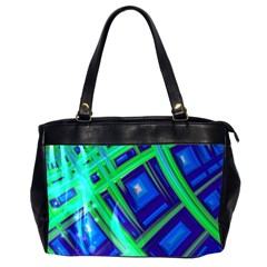 Green Blue Squares Fractal Oversize Office Handbag (2 Sides) by bloomingvinedesign