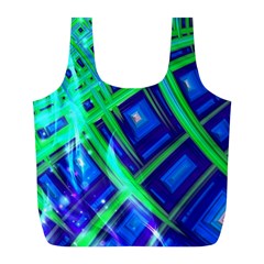 Green Blue Squares Fractal Full Print Recycle Bag (l) by bloomingvinedesign