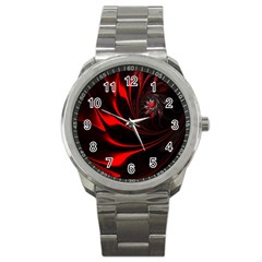 Red Black Abstract Curve Dark Flame Pattern Sport Metal Watch by Nexatart