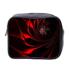 Red Black Abstract Curve Dark Flame Pattern Mini Toiletries Bag (two Sides) by Nexatart