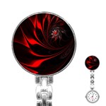 Red Black Abstract Curve Dark Flame Pattern Stainless Steel Nurses Watch Front