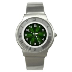 Green Fractal Art Artistic Pattern Stainless Steel Watch by Nexatart