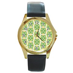 Pattern Abstract Decoration Flower Round Gold Metal Watch by Nexatart