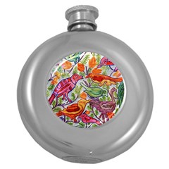 Art Flower Pattern Background Round Hip Flask (5 Oz) by Nexatart