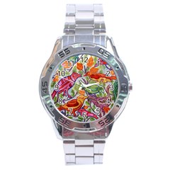 Art Flower Pattern Background Stainless Steel Analogue Watch by Nexatart