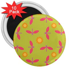 Dragonfly Sun Flower Seamlessly 3  Magnets (10 pack) 