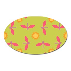 Dragonfly Sun Flower Seamlessly Oval Magnet