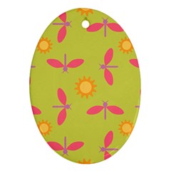 Dragonfly Sun Flower Seamlessly Oval Ornament (Two Sides)