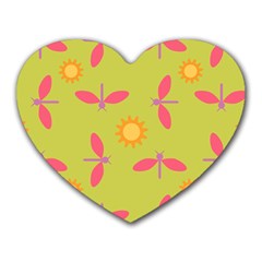 Dragonfly Sun Flower Seamlessly Heart Mousepads by Nexatart