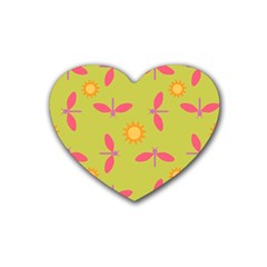 Dragonfly Sun Flower Seamlessly Heart Coaster (4 pack) 