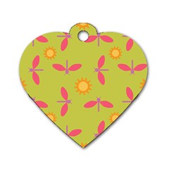 Dragonfly Sun Flower Seamlessly Dog Tag Heart (One Side)