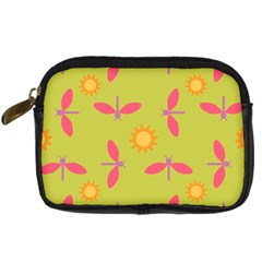 Dragonfly Sun Flower Seamlessly Digital Camera Leather Case