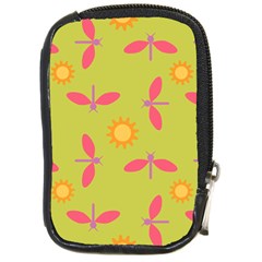 Dragonfly Sun Flower Seamlessly Compact Camera Leather Case