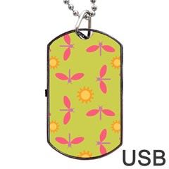 Dragonfly Sun Flower Seamlessly Dog Tag USB Flash (Two Sides)