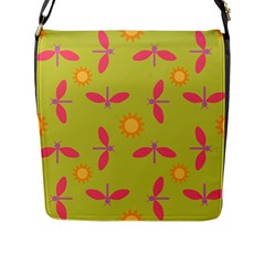 Dragonfly Sun Flower Seamlessly Flap Closure Messenger Bag (L)