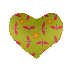 Dragonfly Sun Flower Seamlessly Standard 16  Premium Flano Heart Shape Cushions