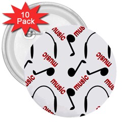 Music Letters Word Headphones Note 3  Buttons (10 Pack)  by Nexatart