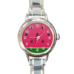 Watermelon Fruit Summer Red Fresh Round Italian Charm Watch by Nexatart