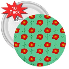 Flowers Pattern Ornament Template 3  Buttons (10 Pack)  by Nexatart