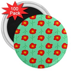 Flowers Pattern Ornament Template 3  Magnets (100 Pack) by Nexatart