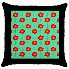 Flowers Pattern Ornament Template Throw Pillow Case (black) by Nexatart