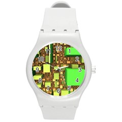 Blocks Cubes Construction Design Round Plastic Sport Watch (m) by Nexatart