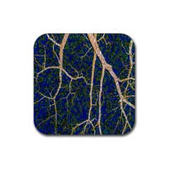 Green Leaves Blue Background Night Rubber Coaster (square)  by Nexatart