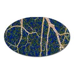 Green Leaves Blue Background Night Oval Magnet by Nexatart