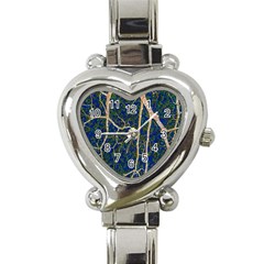 Green Leaves Blue Background Night Heart Italian Charm Watch by Nexatart