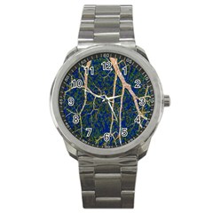 Green Leaves Blue Background Night Sport Metal Watch by Nexatart