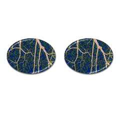 Green Leaves Blue Background Night Cufflinks (oval) by Nexatart