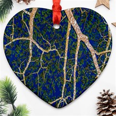 Green Leaves Blue Background Night Heart Ornament (two Sides)