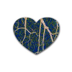 Green Leaves Blue Background Night Heart Coaster (4 Pack)  by Nexatart