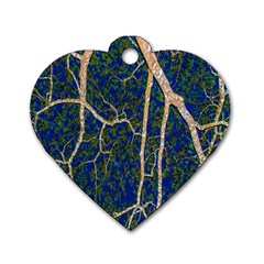 Green Leaves Blue Background Night Dog Tag Heart (one Side) by Nexatart