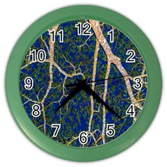 Green Leaves Blue Background Night Color Wall Clock by Nexatart